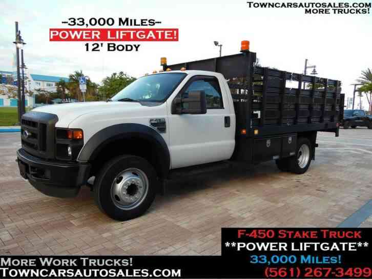 Ford F450 12' Stake Truck Flatbed Truck POWER LIFTGATE (2008)