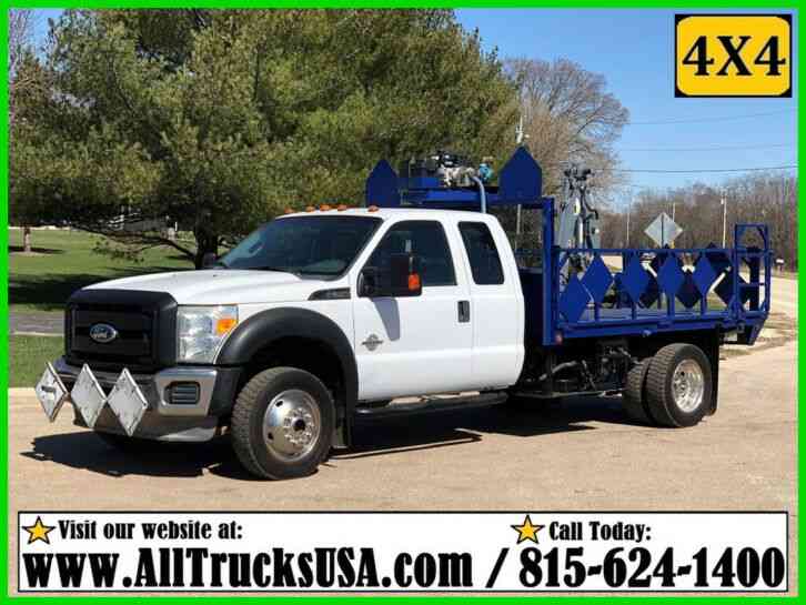 Ford F550 4X4 6. 7 DIESEL EXTENDED 1, 900 lb VENTURO CRANE 11' FLATBED TRUCK (2011)